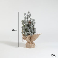 Decoratiune Craciun pentru Masa, Kadeny, Ornament de Decor Model Brad de Craciun de Dimensiuni Mici cu Fulgi Albi, pentru Birou si Interior, din Plastic Calitativ 20 cm, Verde Alb