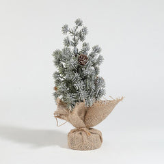 Decoratiune Craciun pentru Masa, Kadeny, Ornament de Decor Model Brad de Craciun de Dimensiuni Mici cu Fulgi Albi, pentru Birou si Interior, din Plastic Calitativ 20 cm, Verde Alb