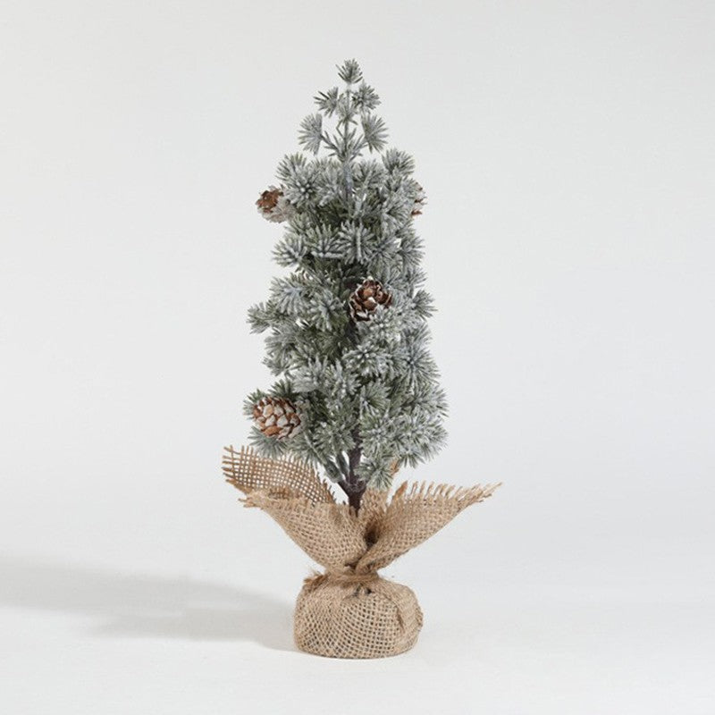 Decoratiune Craciun pentru Masa, Kadeny, Ornament de Decor Model Brad de Craciun de Dimensiuni Mici cu Fulgi Albi, pentru Birou si Interior, din Plastic Calitativ 27 cm, Verde Alb