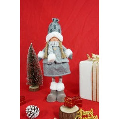 Ornament de Craciun papusa, Kadeny, gri/alb, textil, 43 cm