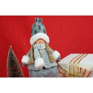 Ornament de Craciun papusa, Kadeny, gri/alb, textil, 43 cm