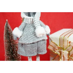 Ornament de Craciun papusa, Kadeny, gri/alb, textil, 43 cm