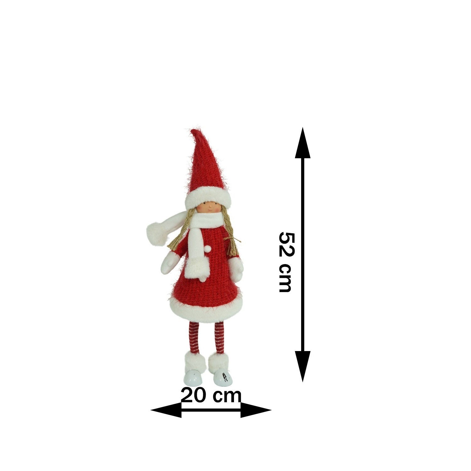 Ornament de Craciun papusa, Flippy, rosu/alb, textil, 52 cm