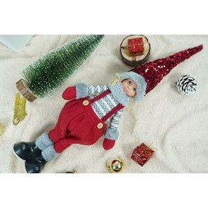 Ornament de Craciun papusa, Kadeny, rosu/gri, textil, 58 cm