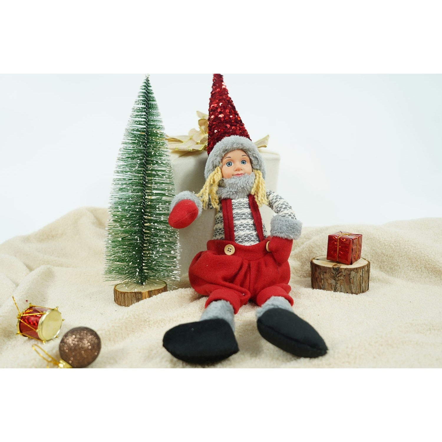 Ornament de Craciun papusa, Kadeny, rosu/gri, textil, 62 cm