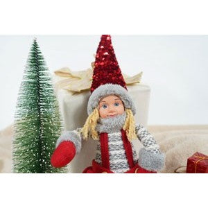 Ornament de Craciun papusa, Kadeny, rosu/gri, textil, 62 cm