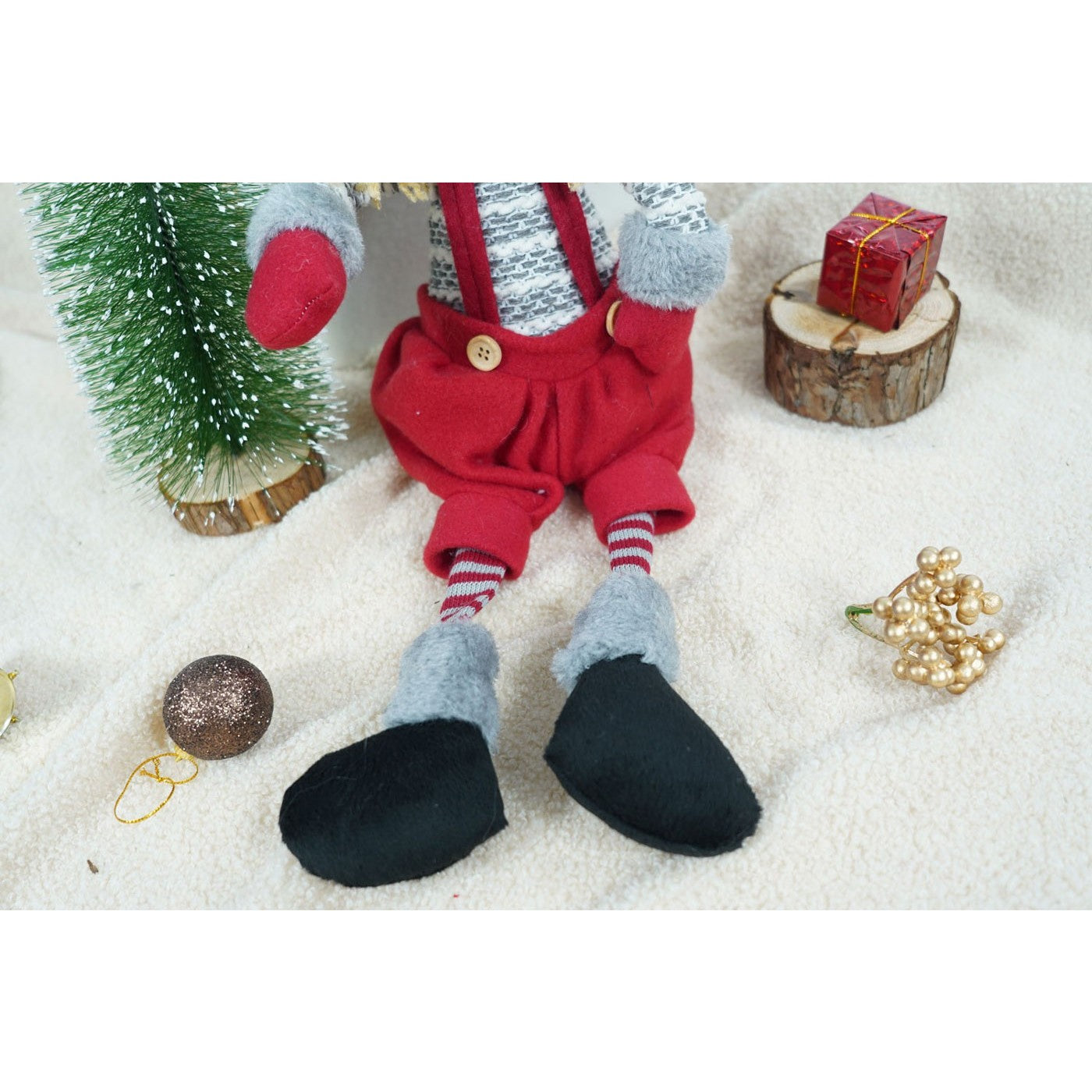 Ornament de Craciun papusa, Kadeny, rosu/gri, textil, 62 cm