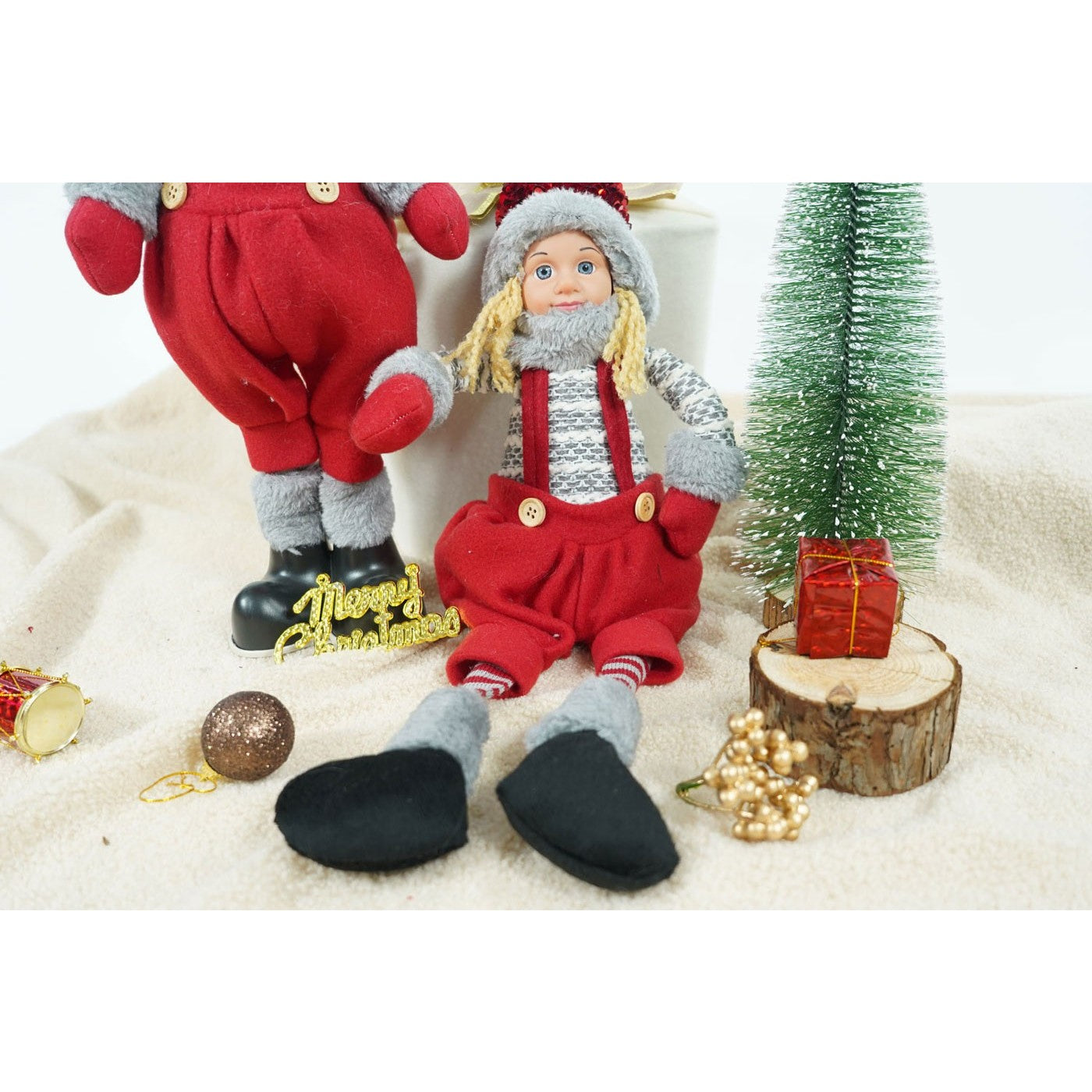 Ornament de Craciun papusa, Kadeny, rosu/gri, textil, 62 cm