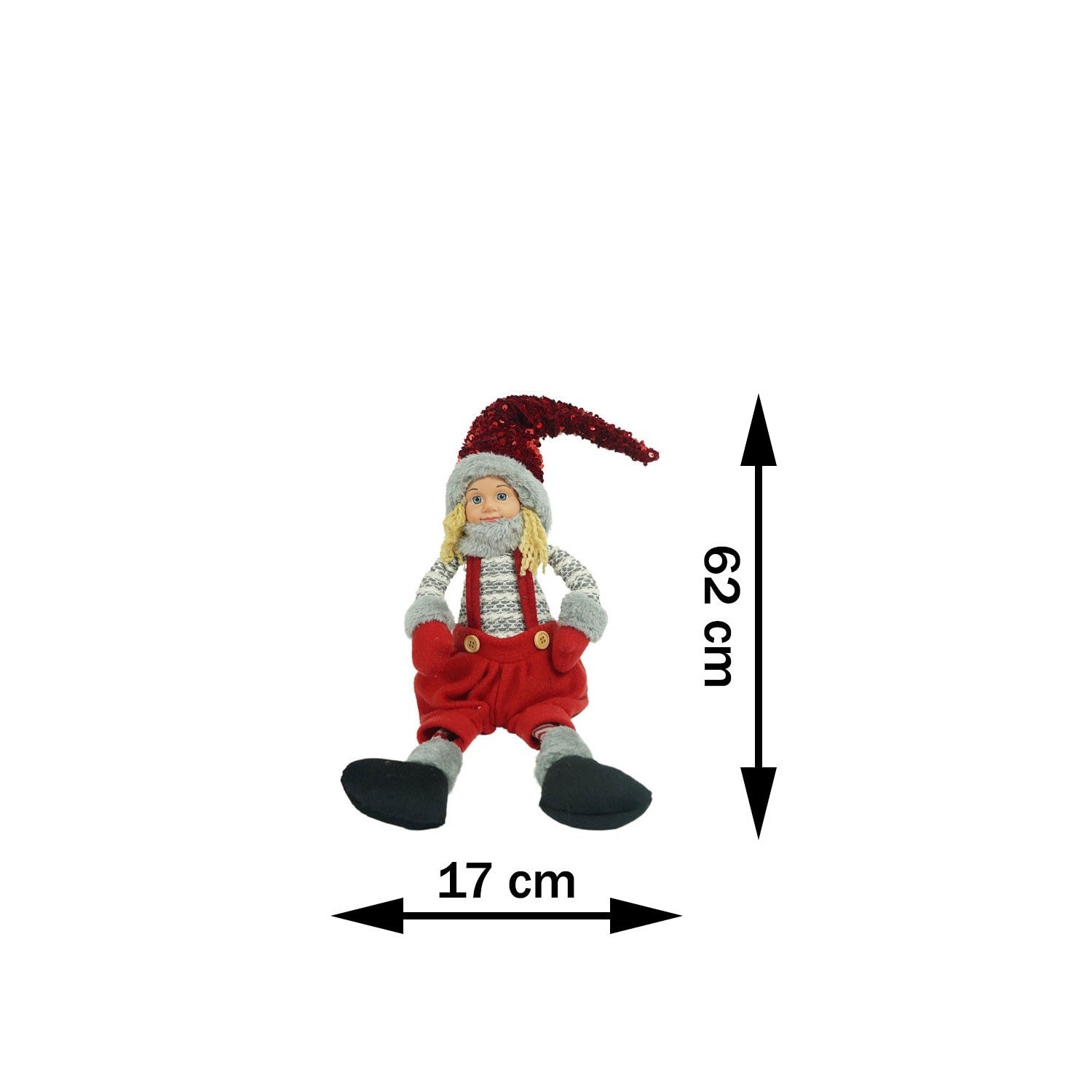 Ornament de Craciun papusa, Kadeny, rosu/gri, textil, 62 cm