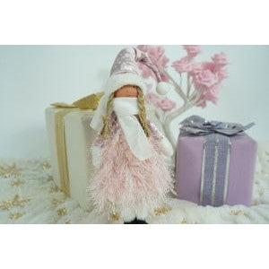 Ornament de Craciun papusa, Kadeny, roz/alb, textil, 44 cm