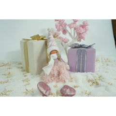 Ornament de Craciun papusa, Kadeny, roz/alb, textil, 50 cm