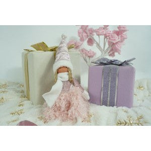 Ornament de Craciun papusa, Kadeny, roz/alb, textil, 50 cm