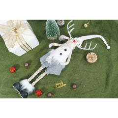 Ornament de Craciun ren cu picioare telescopice, Kadeny, gri/alb, textil, 100 cm
