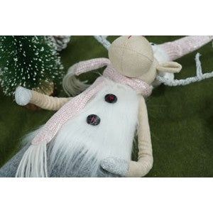 Ornament de Craciun ren cu picioare telescopice, Kadeny, gri/alb, textil, 100 cm