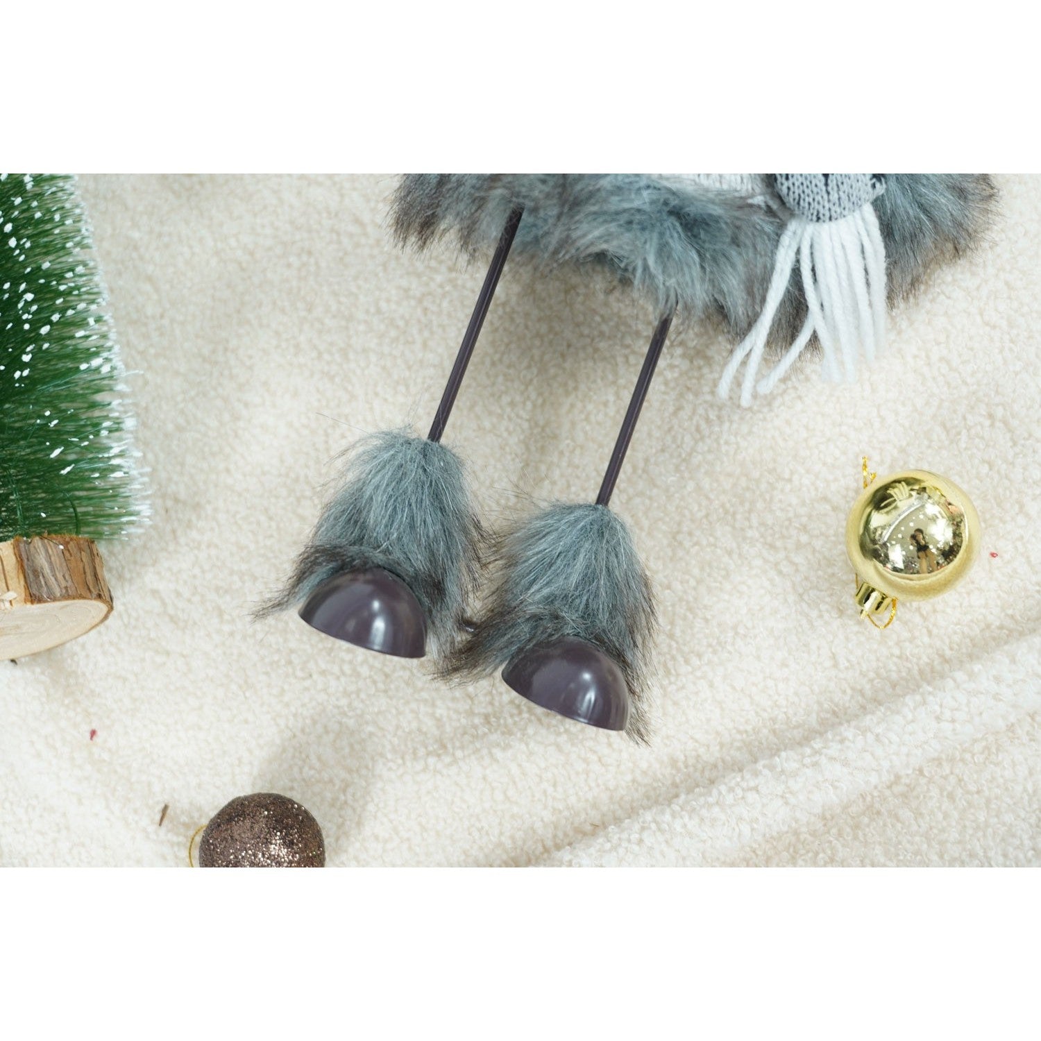 Ornament de Craciun ren, Flippy, gri/alb, textil, 40 cm