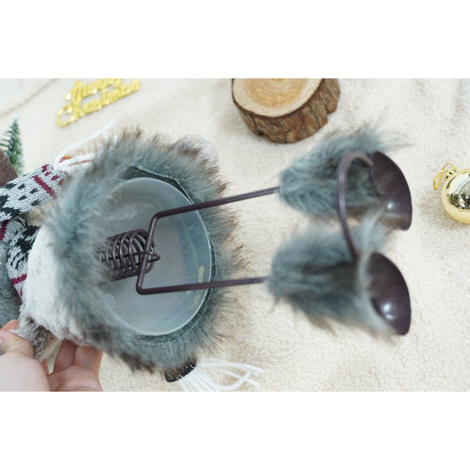 Ornament de Craciun ren, Flippy, gri/alb, textil, 40 cm