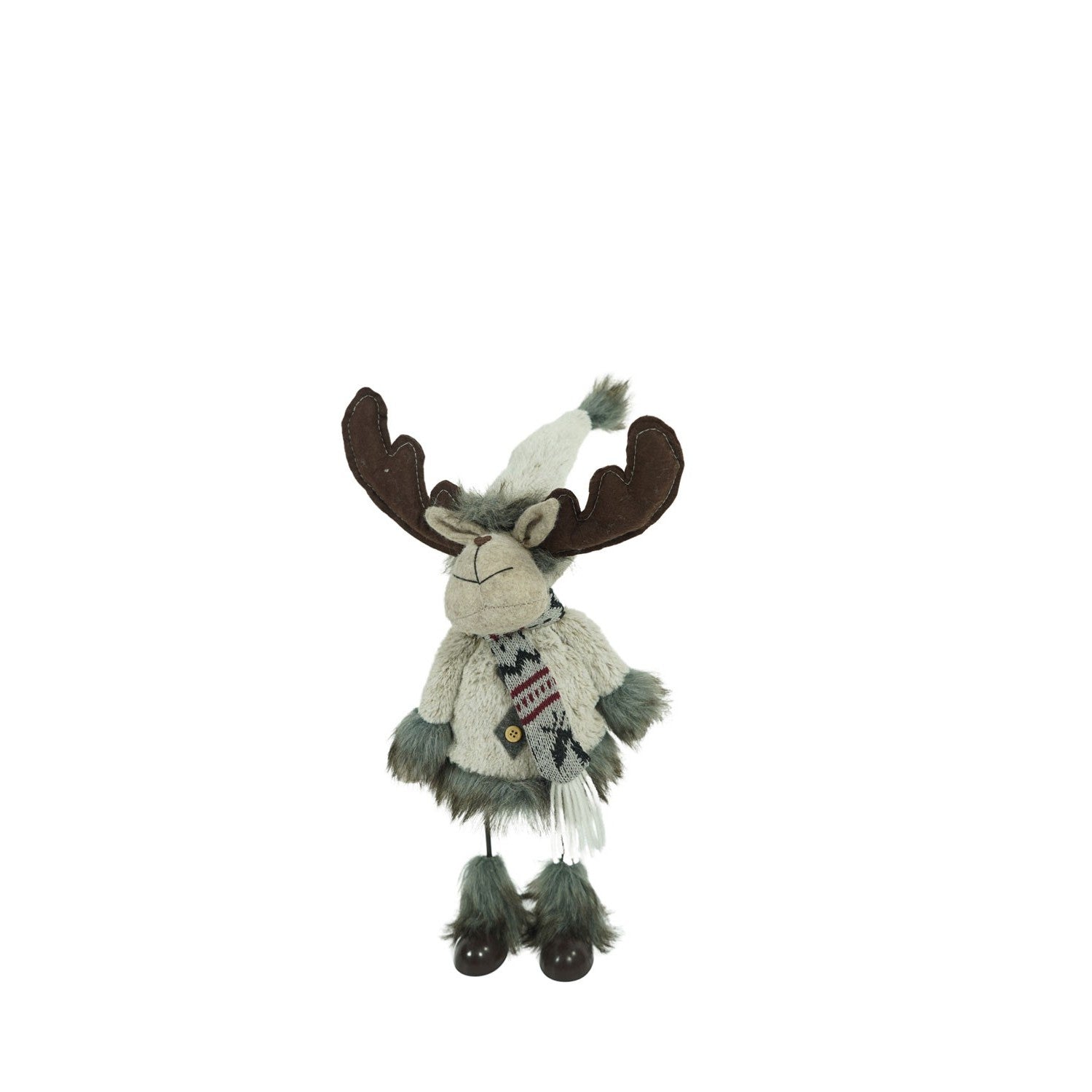 Ornament de Craciun ren, Flippy, gri/alb, textil, 40 cm