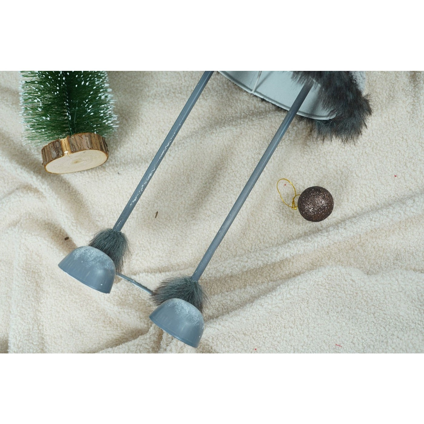 Ornament de Craciun ren, Flippy, gri/alb, textil, 73 cm