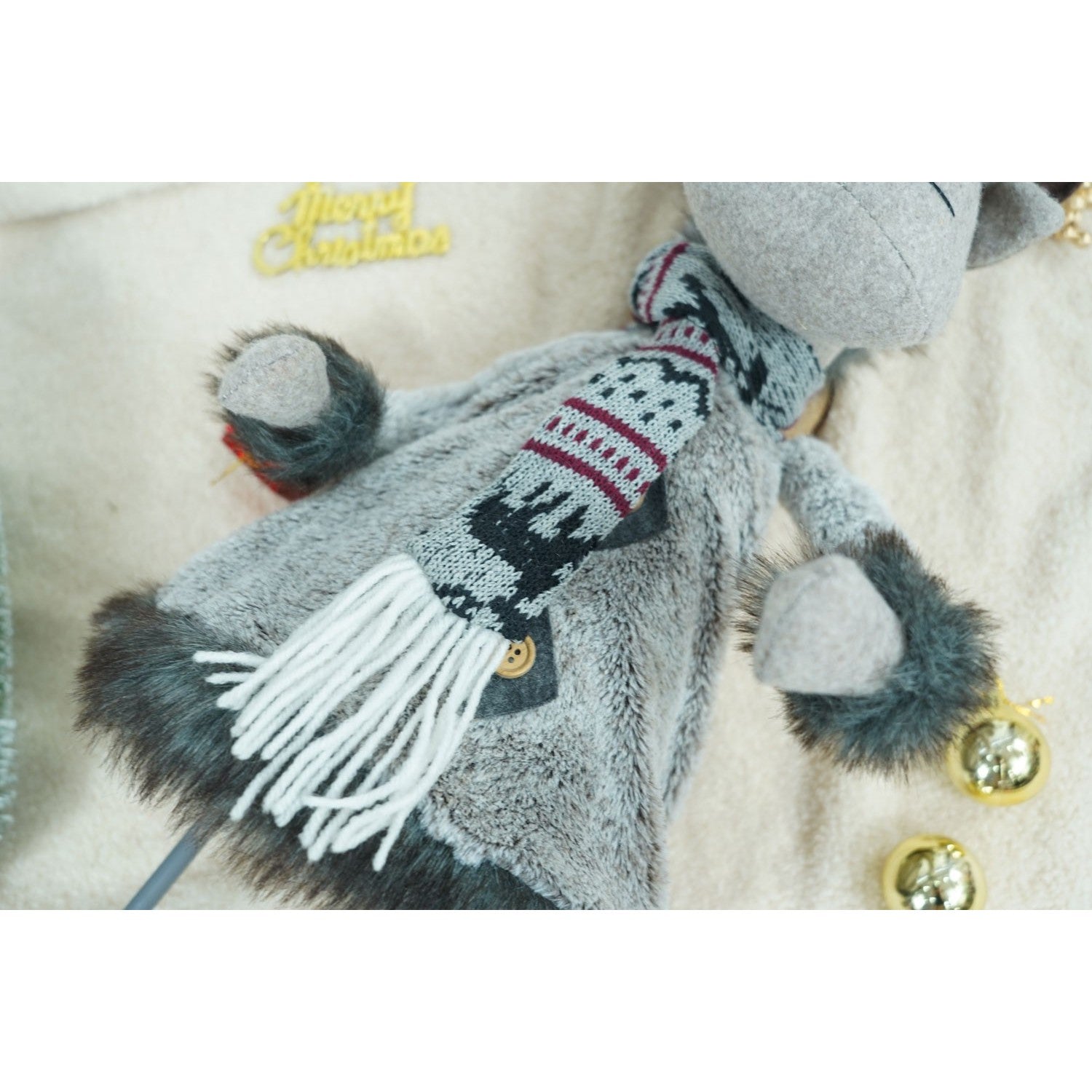 Ornament de Craciun ren, Flippy, gri/alb, textil, 73 cm