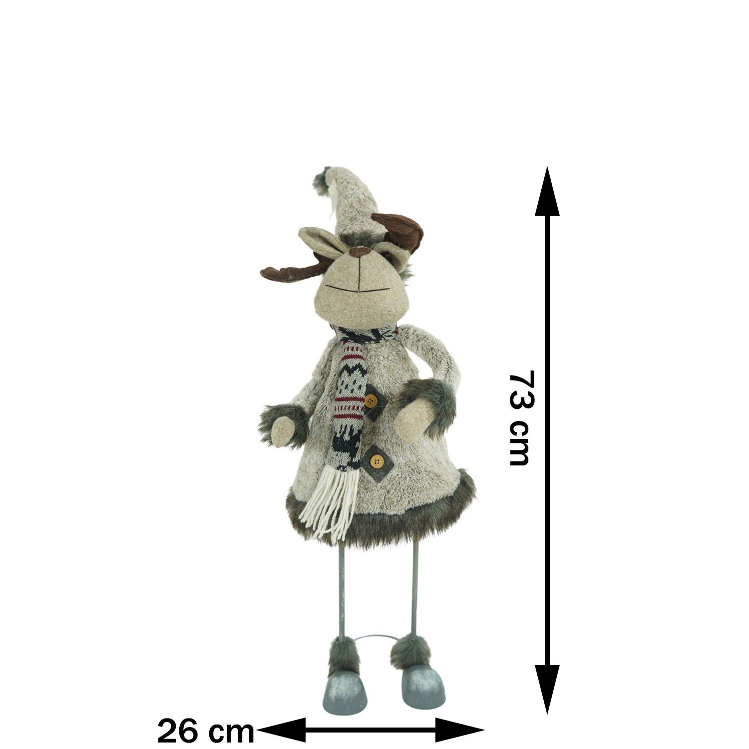 Ornament de Craciun ren, Flippy, gri/alb, textil, 73 cm