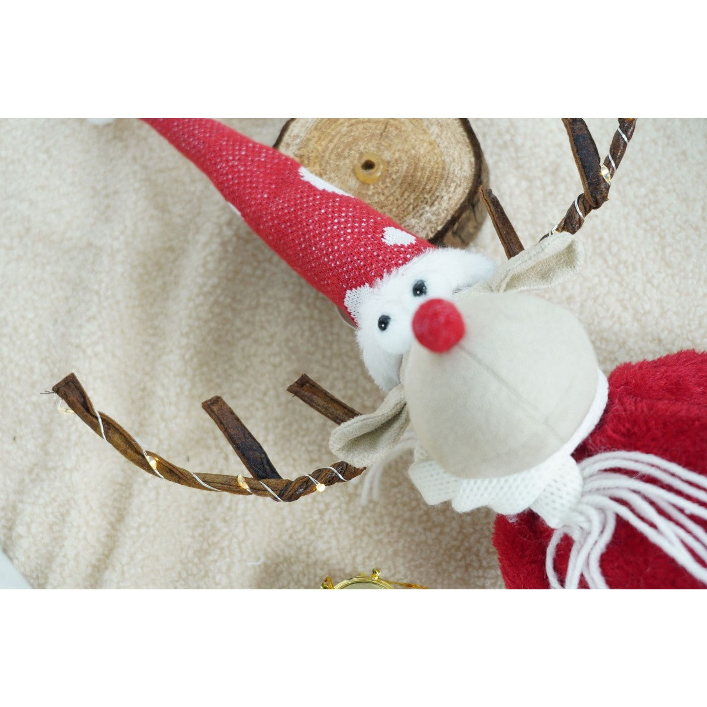 Ornament de Craciun ren, Kadeny, rosu/alb, textil, 55 cm