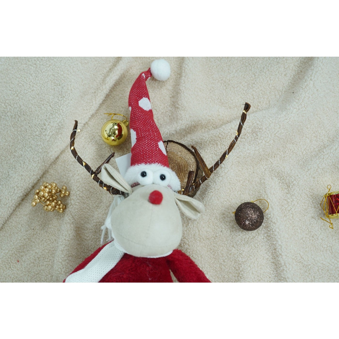 Ornament de Craciun ren, Kadeny, rosu/alb, textil, 55 cm