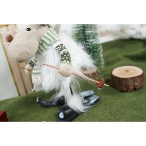 Ornament de Craciun ren pe schiuri, Kadeny, alb/verde, textil, 33 cm