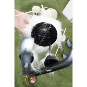 Ornament de Craciun ren pe schiuri model 2, Kadeny, alb/verde, textil, 33 cm