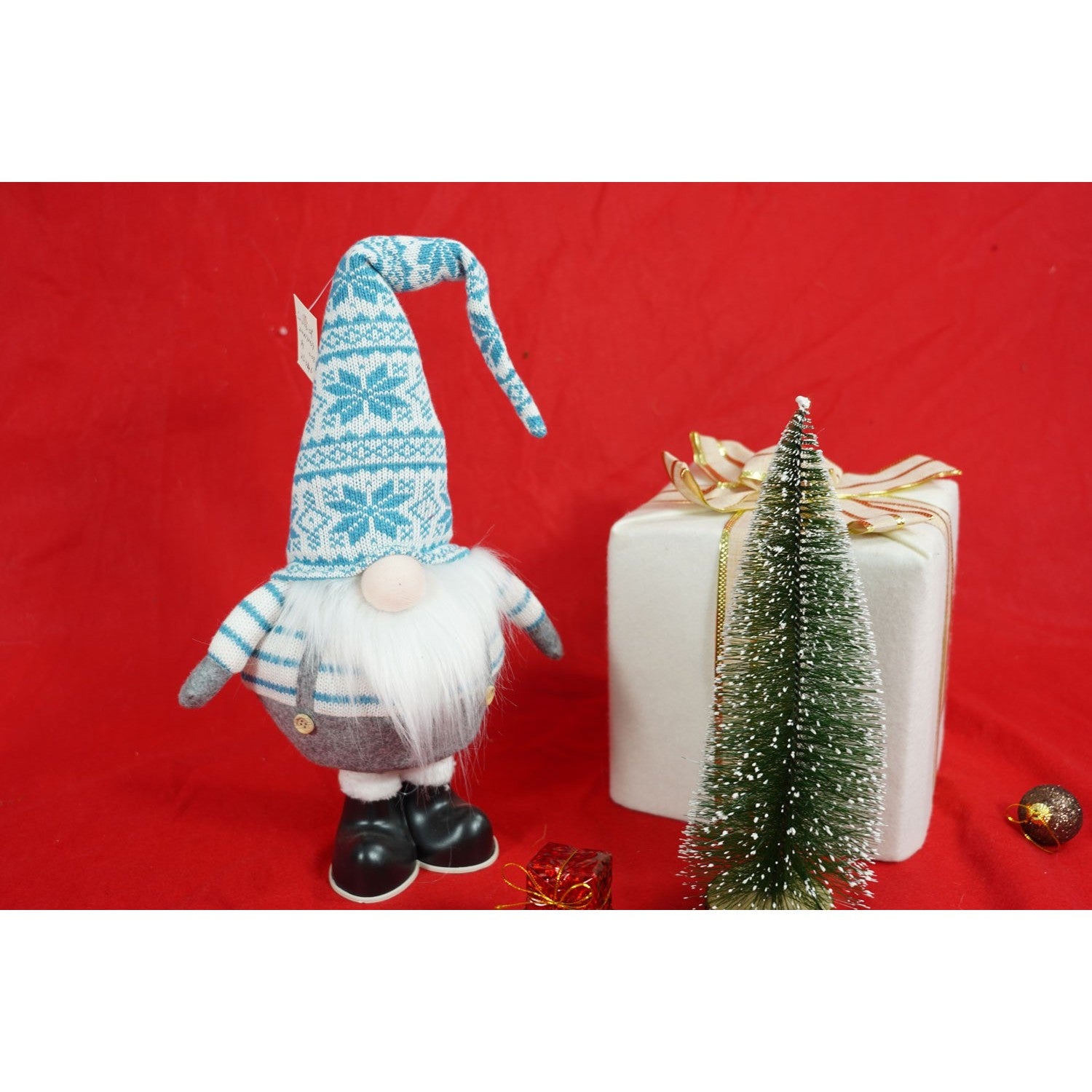 Ornament de Craciun spiridus, Kadeny, alb/albastru, textil, 59 cm