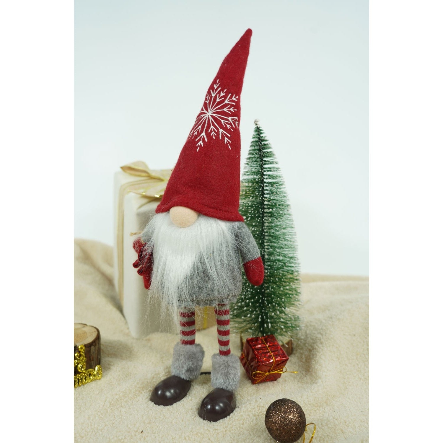 Ornament de Craciun spiridus, Kadeny, gri/alb, textil, 42 cm