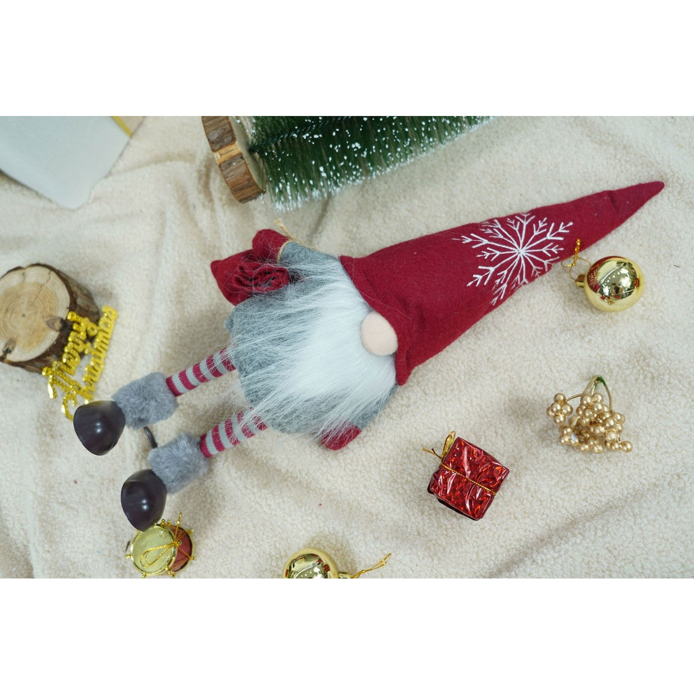 Ornament de Craciun spiridus, Kadeny, gri/alb, textil, 42 cm