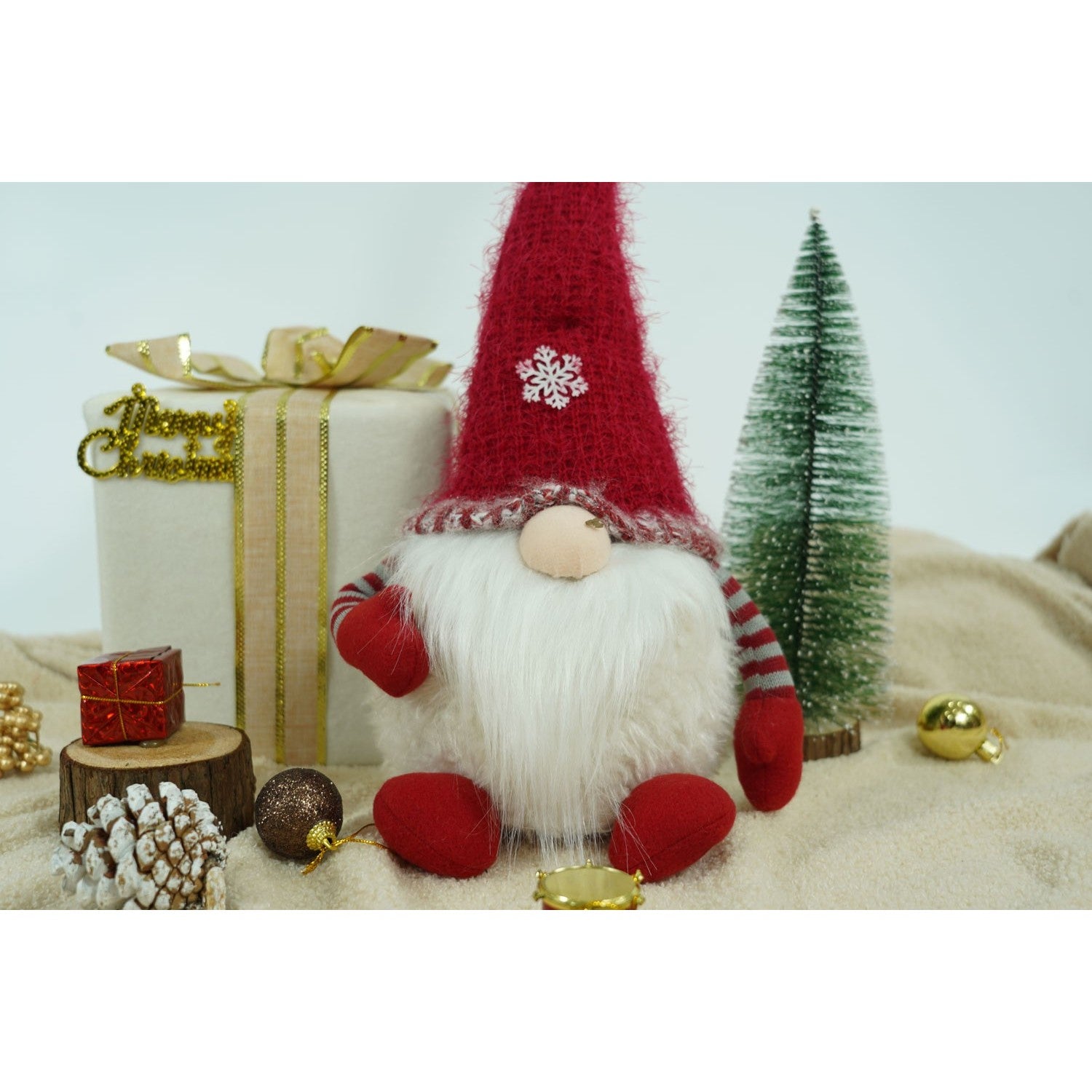 Ornament de Craciun spiridus, Kadeny, gri/alb, textil, 58 cm