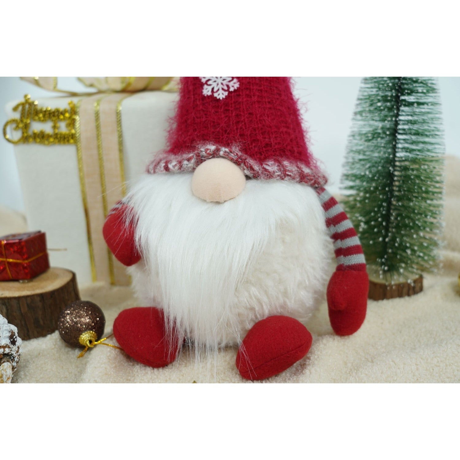 Ornament de Craciun spiridus, Kadeny, gri/alb, textil, 58 cm