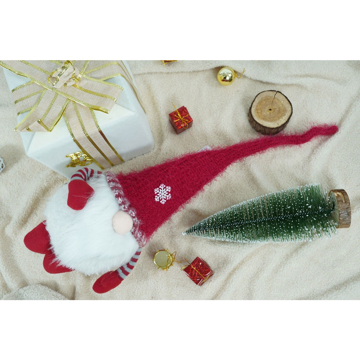 Ornament de Craciun spiridus, Kadeny, gri/alb, textil, 58 cm