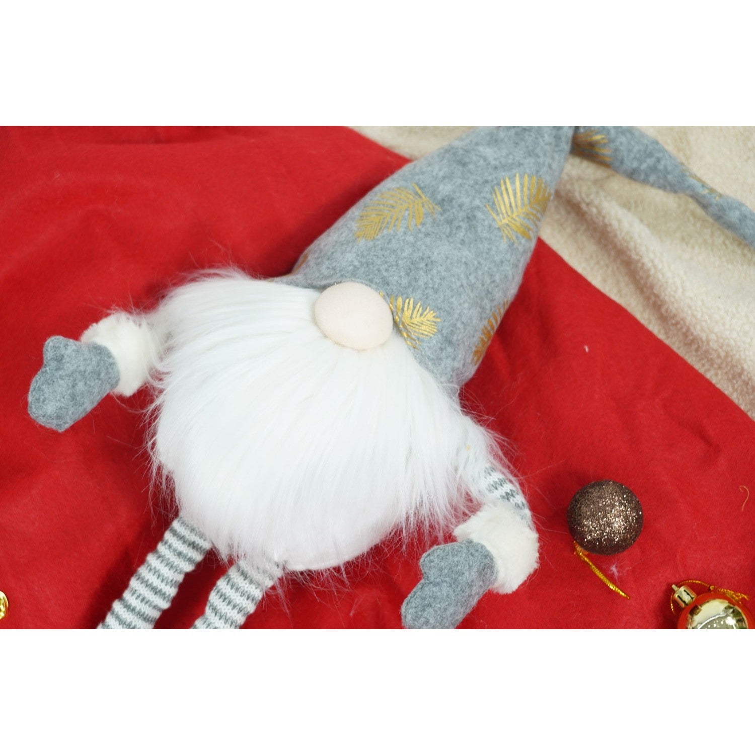 Ornament de Craciun spiridus, Kadeny, gri/alb, textil, 80 cm