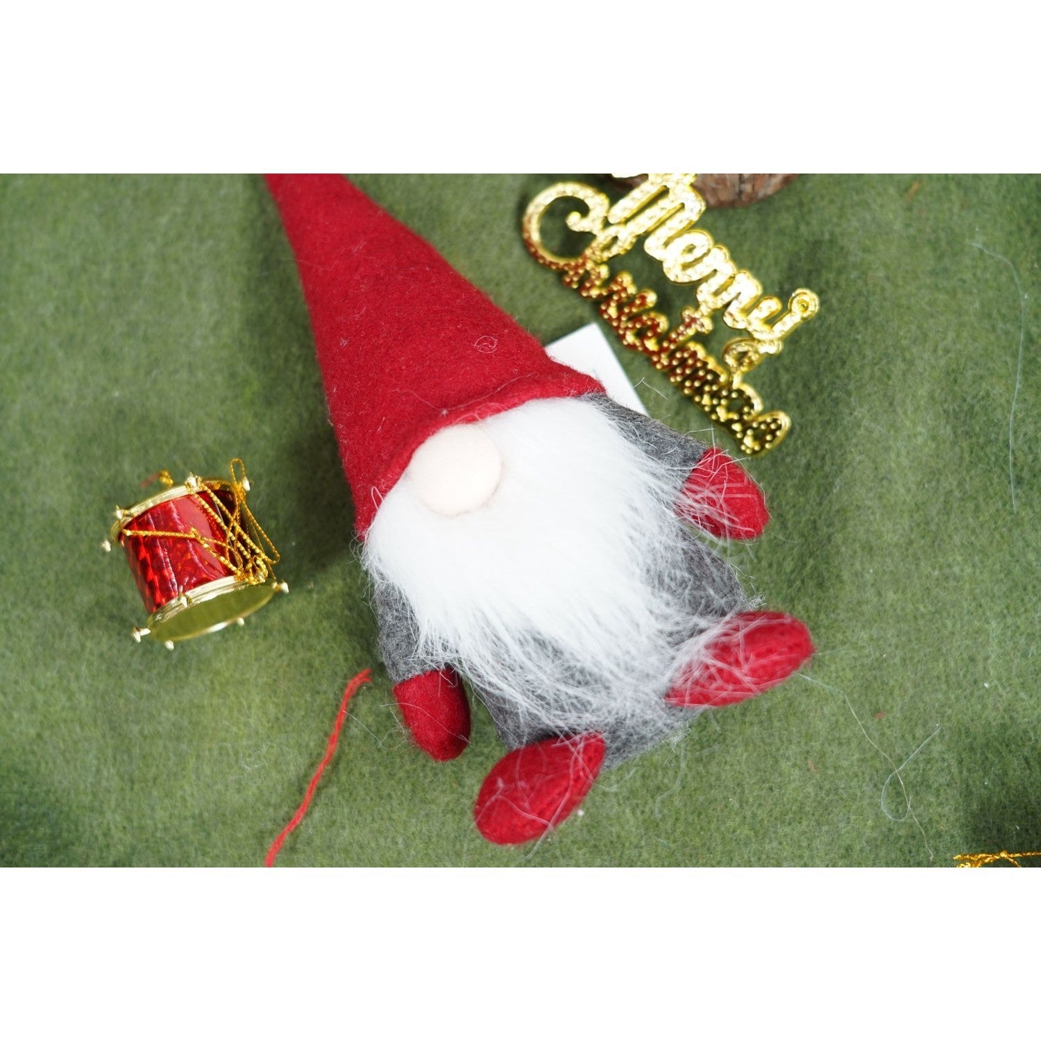 Ornament de Craciun spiridus, Kadeny, gri/rosu, textil, 12 cm