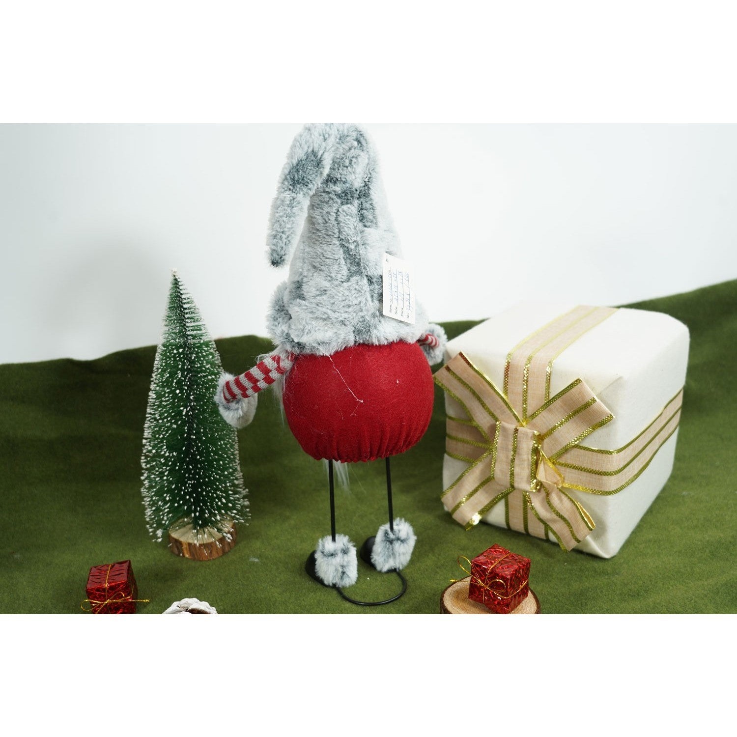 Ornament de Craciun spiridus, Kadeny, gri/rosu, textil, 55 cm