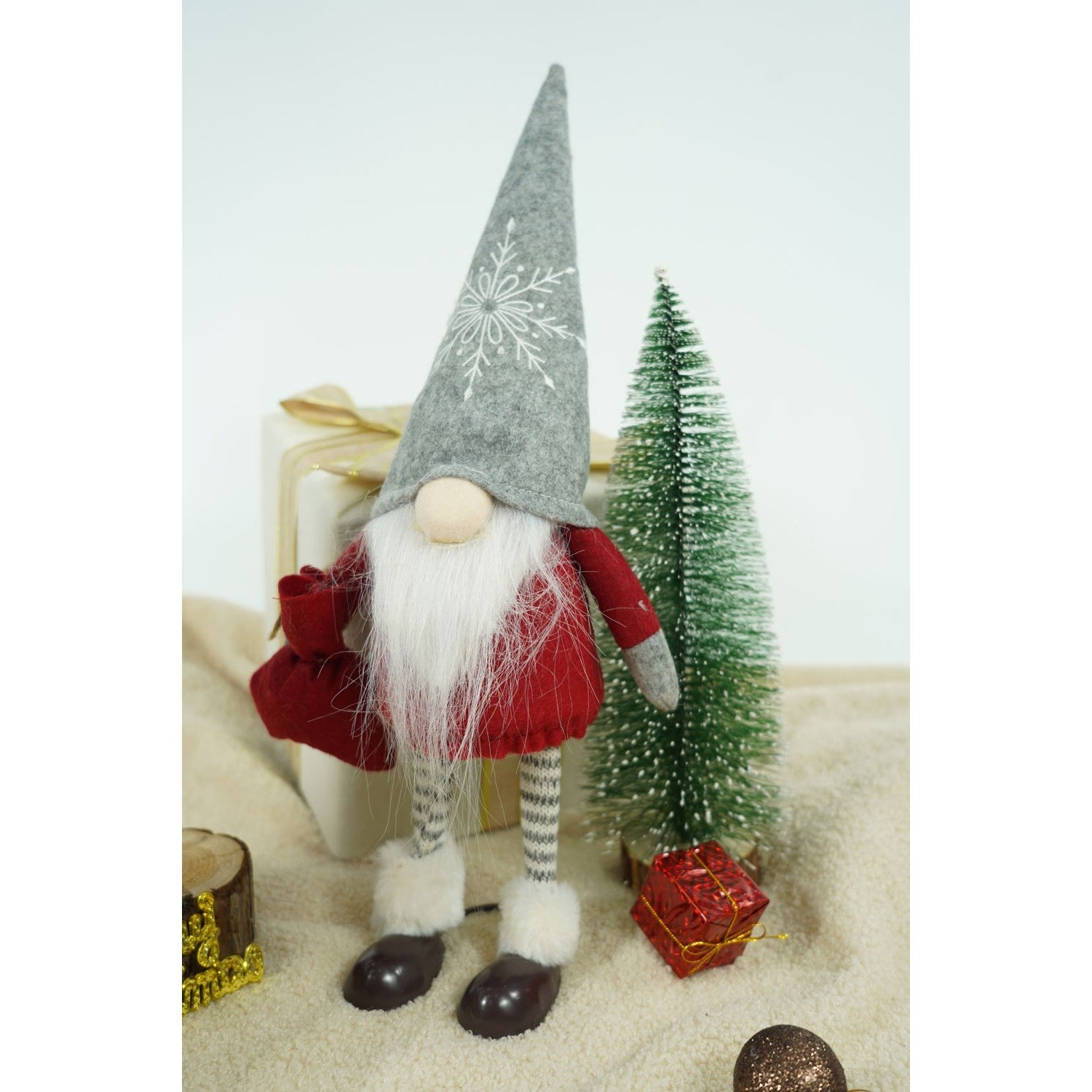 Ornament de Craciun spiridus, Kadeny, rosu/alb, textil, 42 cm