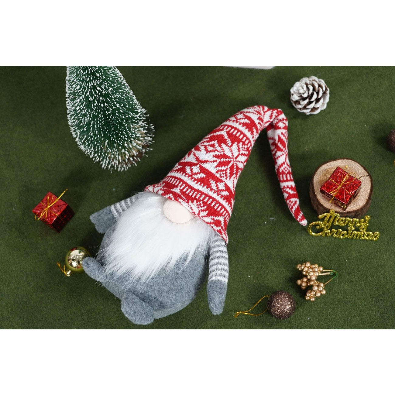 Ornament de Craciun spiridus, Kadeny, rosu/gri, textil, 52 cm