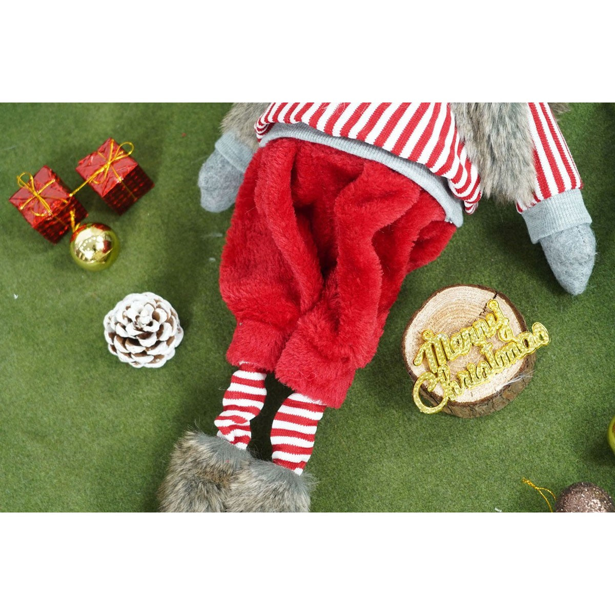 Ornament de Craciun spiridus, Flippy, rosu/gri, textil, 74 cm