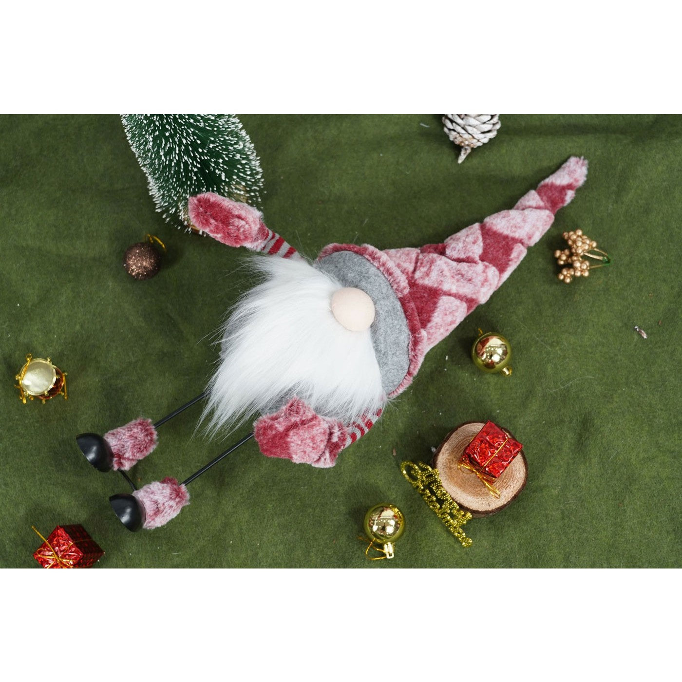 Ornament de Craciun spiridus, Flippy, roz/alb, textil, 55 cm