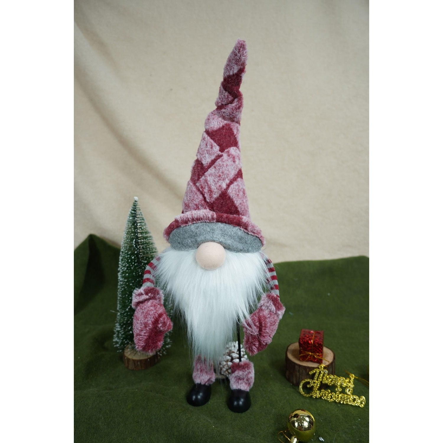 Ornament de Craciun spiridus, Flippy, roz/alb, textil, 55 cm