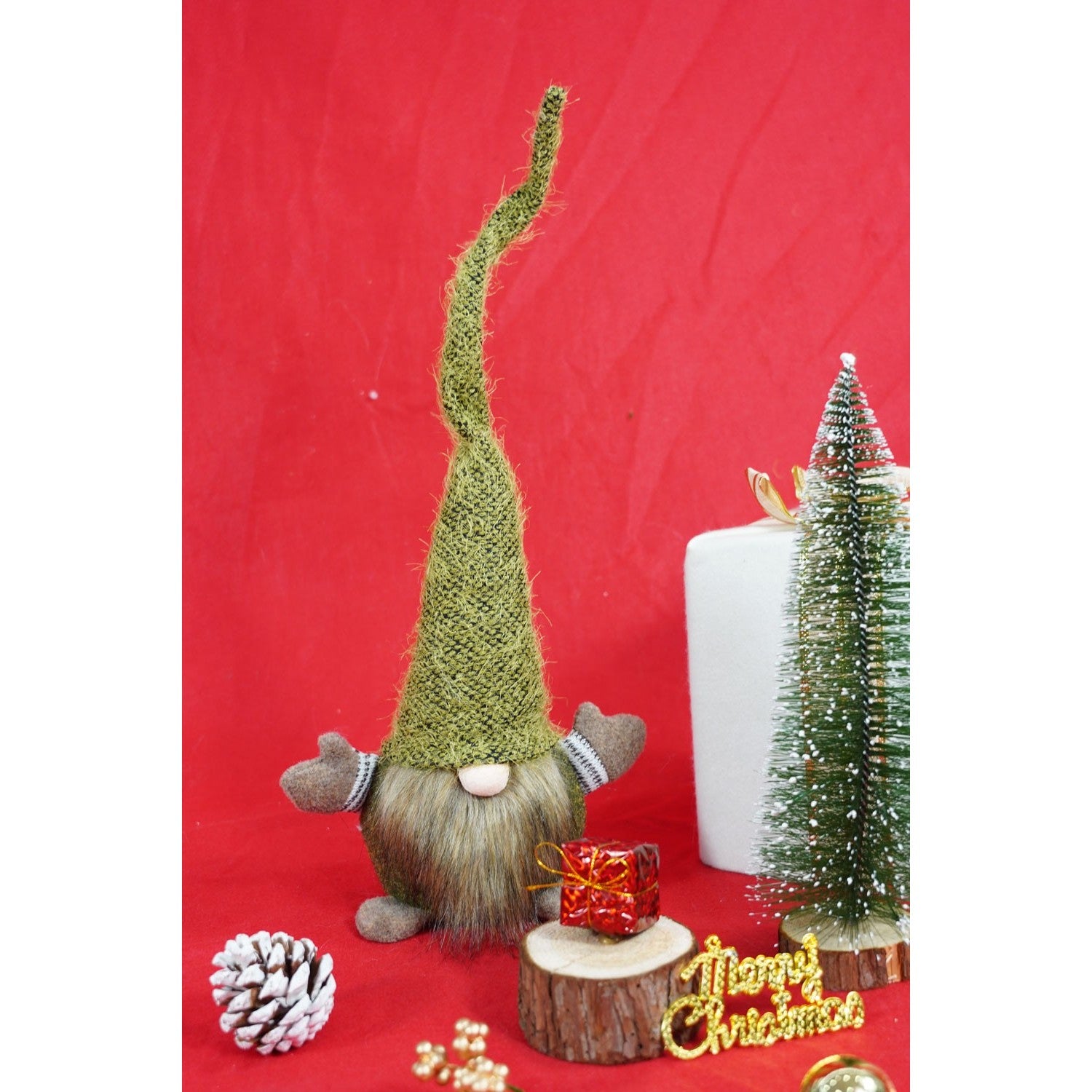 Ornament de Craciun spiridus, Kadeny, verde/maro, textil, 56 cm