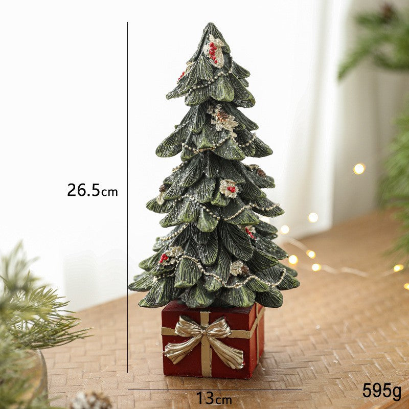 Ornament Decoratiune de Craciun, Kadeny, Decoratiune Mica pentru Craciun din Rasina, Model Brad Impodobit cu Cadouri, 26.5 x 13 x 13 cm, Verde