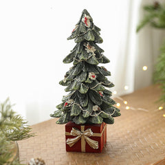 Ornament Decoratiune de Craciun, Kadeny, Decoratiune Mica pentru Craciun din Rasina, Model Brad Impodobit cu Cadouri, 26.5 x 13 x 13 cm, Verde