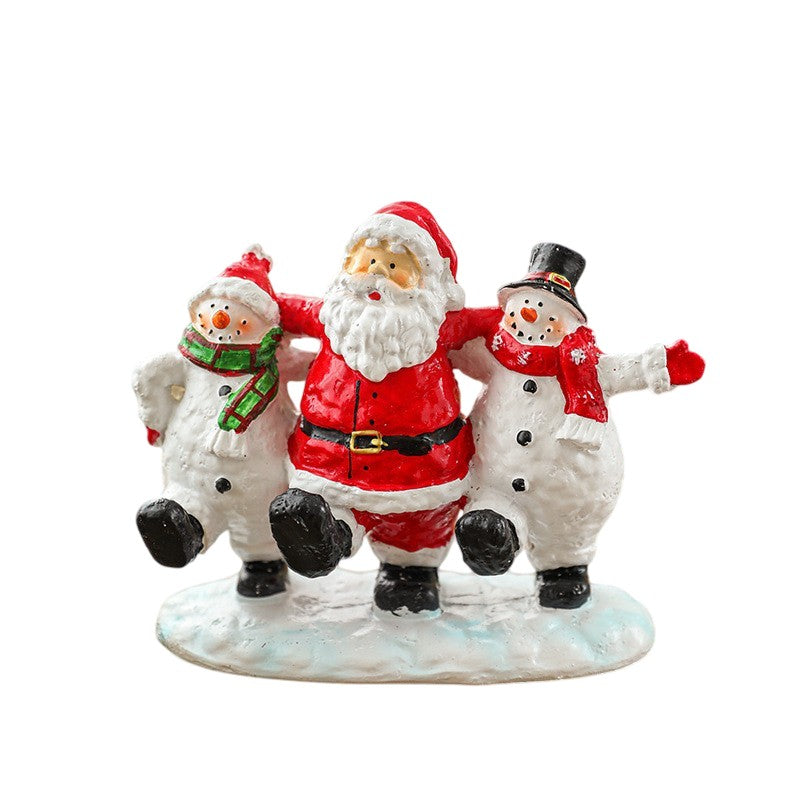 Ornament Decoratiune de Craciun, Kadeny, Decoratiune Mica pentru Craciun din Rasina, Model Mos Craciun cu Oameni de Zapada, 16 x 18 x 8 cm, Rosu Alb