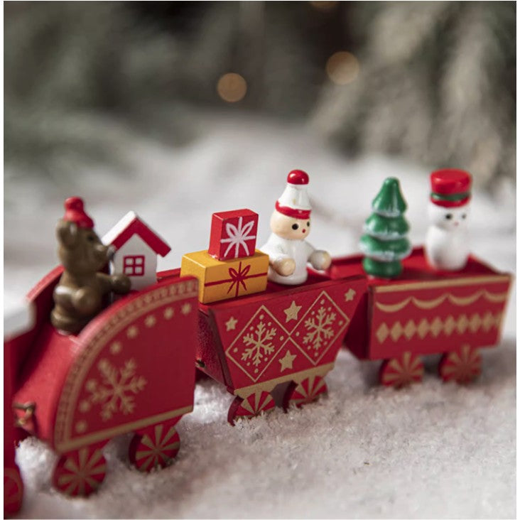 Ornament Decoratiune de Craciun Tren Pictat, Kadeny, Tip Ornament Jucarie de Decor pentru Craciun, din Lemn 20 cm, Tren Figurina de Craciun, Rosu