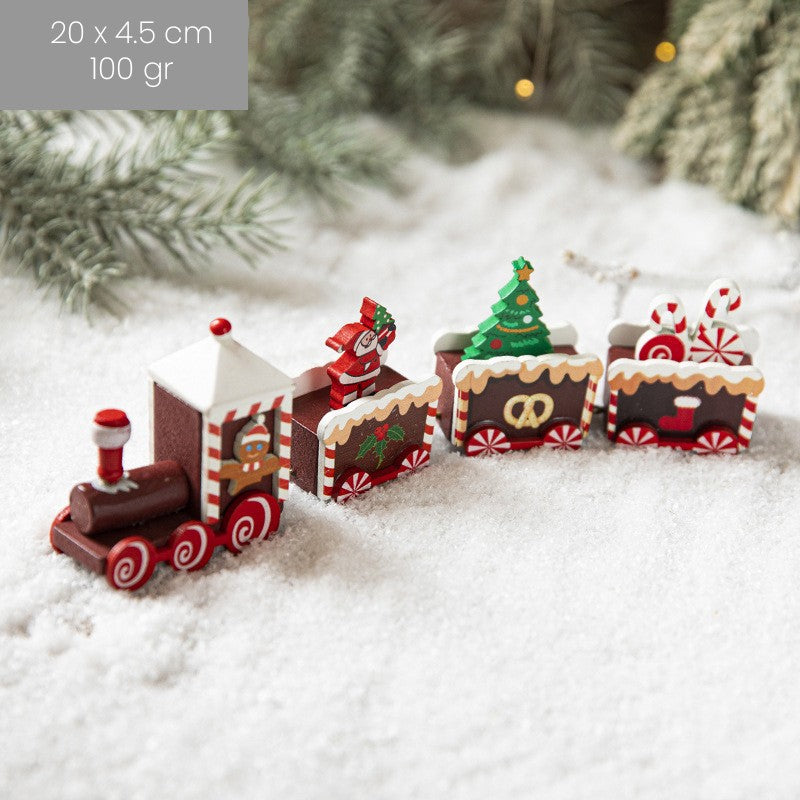 Ornament Decoratiune de Craciun Tren Pictat, Kadeny, Tip Ornament Jucarie de Decor pentru Craciun, din Lemn 20 cm, Tren Figurina de Craciun, Maro inchis