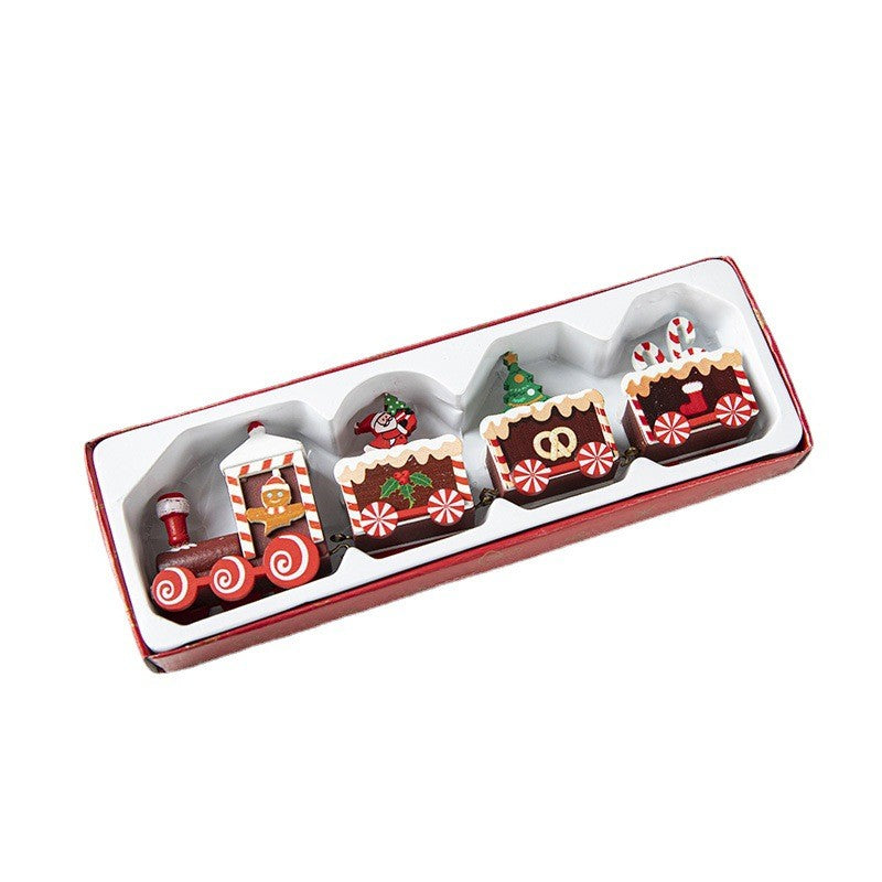 Ornament Decoratiune de Craciun Tren Pictat, Kadeny, Tip Ornament Jucarie de Decor pentru Craciun, din Lemn 20 cm, Tren Figurina de Craciun, Maro inchis