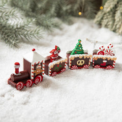 Ornament Decoratiune de Craciun Tren Pictat, Kadeny, Tip Ornament Jucarie de Decor pentru Craciun, din Lemn 20 cm, Tren Figurina de Craciun, Maro inchis